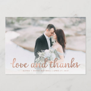 Rustic Wood and Rose Gold Wedding Photo Thank You