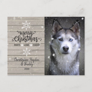Rustic Wood and Snowflakes Christmas Dog Photo Postcard