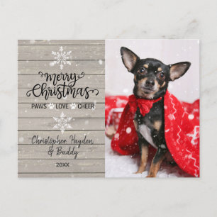 Rustic Wood and Snowflakes Christmas Dog Photo Postcard