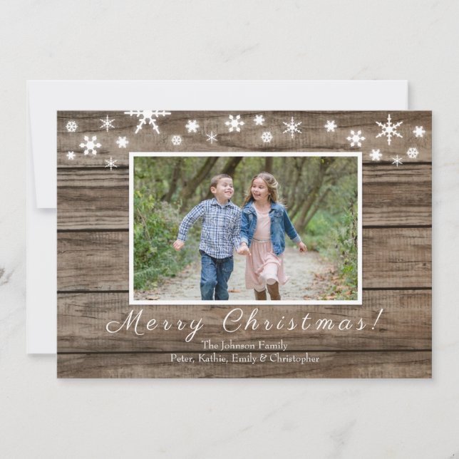 Rustic wood and Snowflakes Holiday Christmas card (Front)