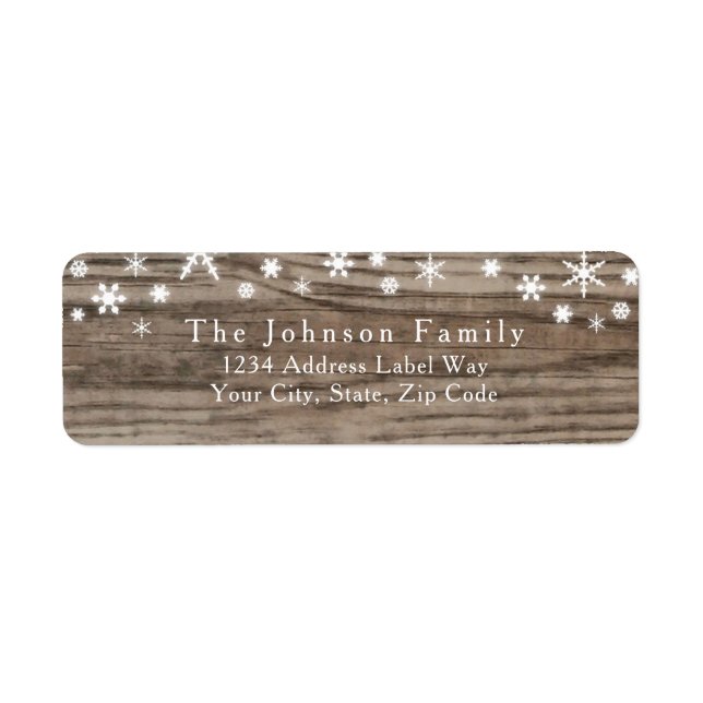 Rustic wood and Snowflakes Holiday return address (Front)