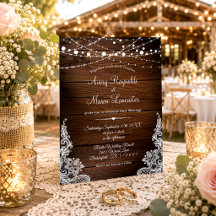 Rustic Wood and String Lights Lace Wedding
