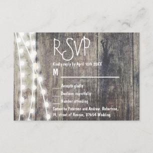 Rustic wood and string lights wedding RSVP