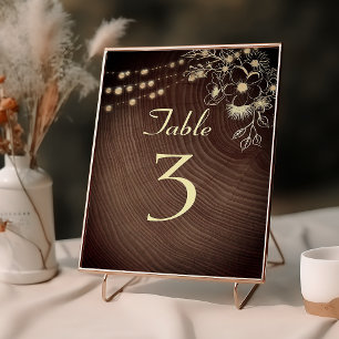 Rustic Wood and String Lights Wedding Table Number