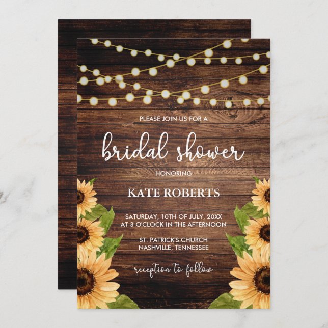 Rustic Wood and Sunflower Bridal Shower Invitation (Front/Back)