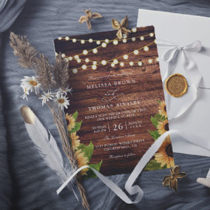 Rustic Wood and Sunflower Elegant QR Code Wedding Invitation