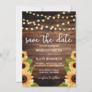 Rustic Wood and Sunflower Save The Date