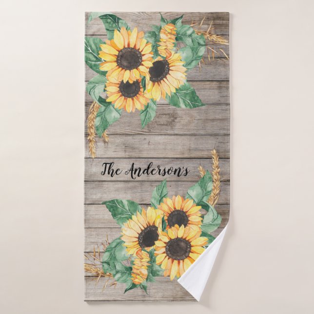 Rustic Wood and Sunflowers  Bath Towel (Bath Towel)