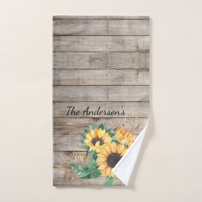 Rustic Wood and Sunflowers  Hand Towel (Hand Towel)