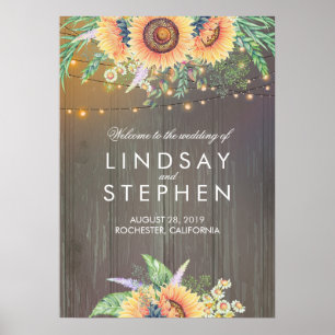 Rustic Wood and Sunflowers Wedding Welcome Sign