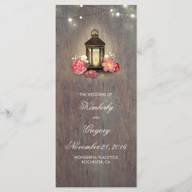 Rustic Wood and Vintage Lantern Wedding Programs Programme (Front)