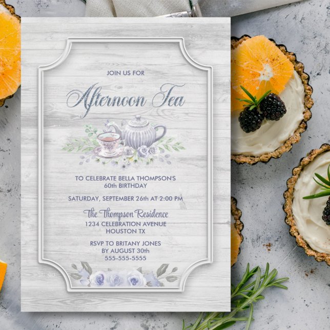 Rustic Wood Any Age Afternoon Tea Birthday Invitation (Creator Uploaded)