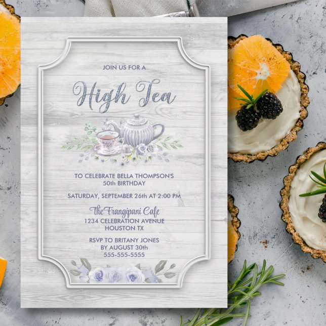 Rustic Wood Any Age High Tea Birthday Invitation (Creator Uploaded)