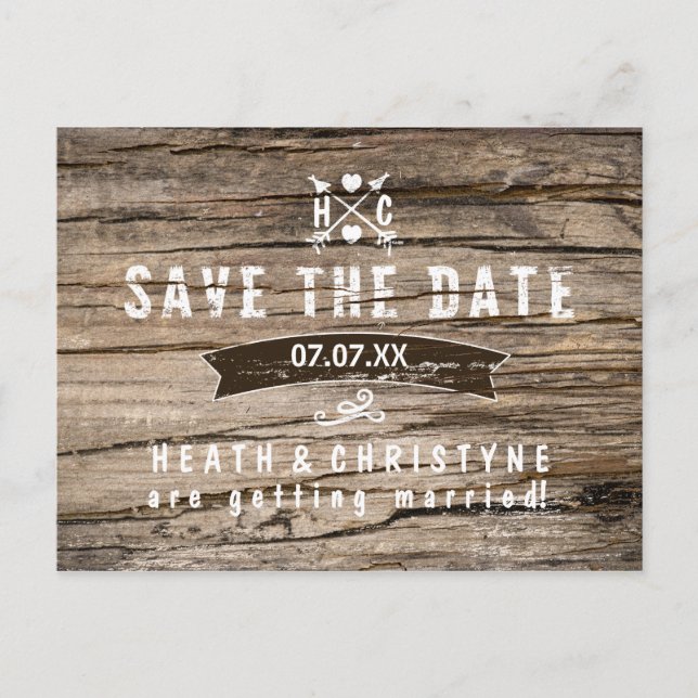 Rustic Wood & Arrows "SAVE THE DATE" Postcard (Front)