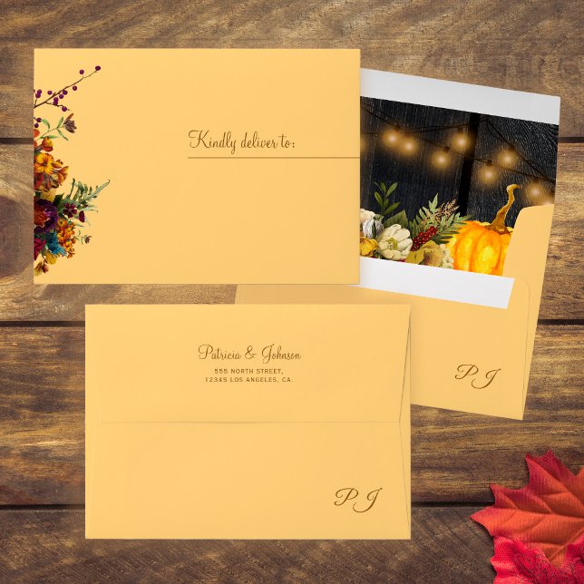 Rustic wood autumn fall floral return address envelope (Creator Uploaded)