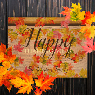 Rustic Wood Autumn Leaves Family Thanksgiving Postcard