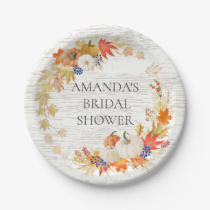 Rustic Wood Autumn Leaves Shower 7" Plate