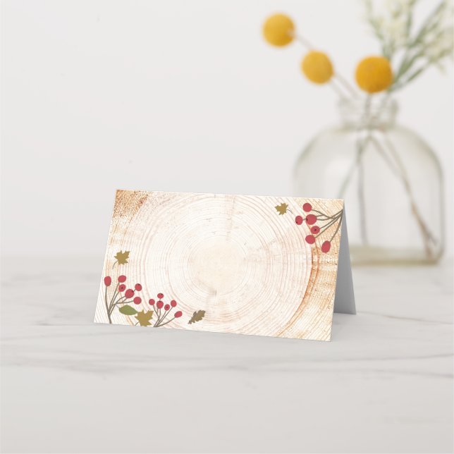 Rustic wood Autumn leaves Thanksgiving  Place Card (Front)