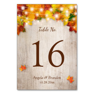 Rustic Wood Autumn Leaves Wedding Table Number