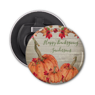 Rustic Wood Autumn Orange Pumpkins Fall Leaves Bottle Opener