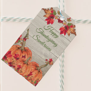 Rustic Wood Autumn Orange Pumpkins Fall Leaves Gi Gift Tags