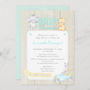 Rustic Wood Baby Animals Shower Invitation Mint