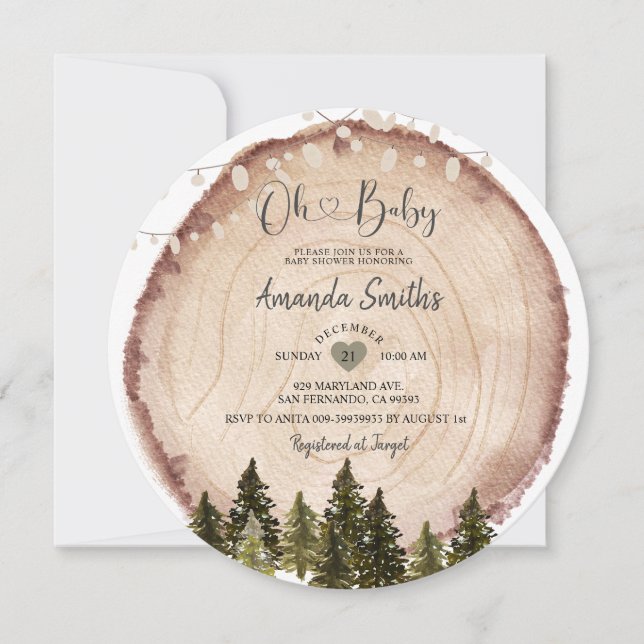Rustic Wood Baby Shower String Light Invitation (Front)