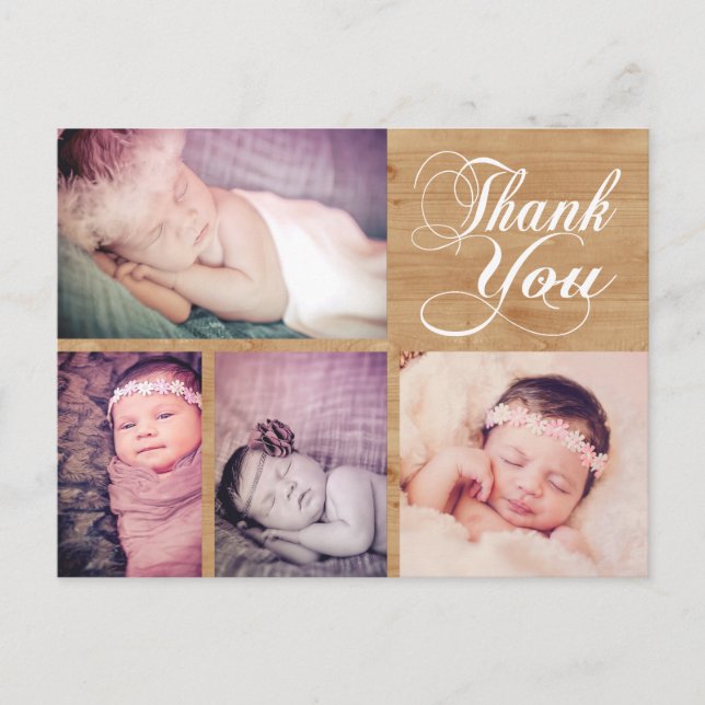 Rustic Wood Baby Thank You Photo Post Card (Front)