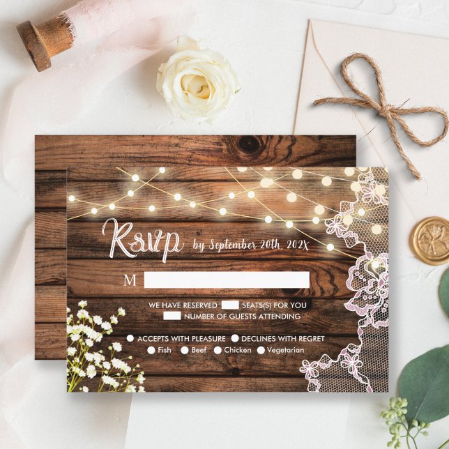 Rustic Wood Baby's Breath & Lace Wedding RSVP (Creator Uploaded)
