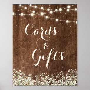Rustic Wood Baby's Breath Wedding Cards Gifts Sign