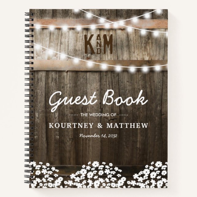Rustic Wood Babys Breath Wedding Guest Book (Front)
