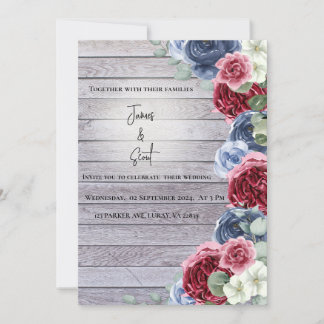 Rustic Wood Background with Flowers & a Spotlight Invitation