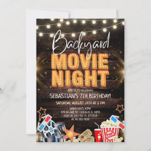 Rustic Wood Backyard Movie Night Birthday Invitation