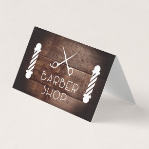 Rustic Wood Barber Shop Barber Pole and Shears Business Card
