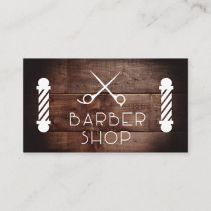 Rustic Wood Barber Shop Barber Pole and Shears Business Card