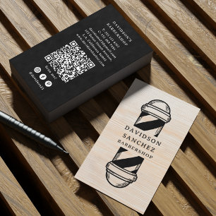 Rustic Wood Barbershop QR Code & Social Media Business Card