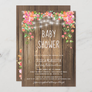 Rustic Wood Barn Lights Floral Garden Baby Shower Invitation