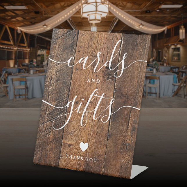 Rustic Wood Barn Script Cards And Gifts Pedestal Sign (Rustic Wood Barn Script Cards And Gifts Pedestal Sign)