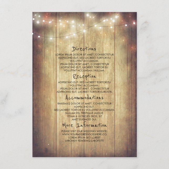Rustic Wood Barn String Lights Information Enclosure Card (Front)