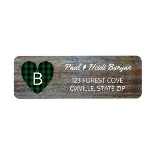 Rustic Wood Barn Wedding Label Green Plaid Heart