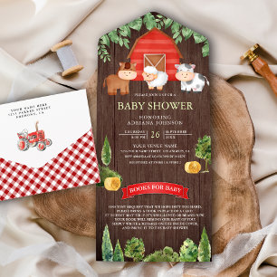 Rustic Wood Barnyard Cute Farm Animals Baby Shower All In One Invitation