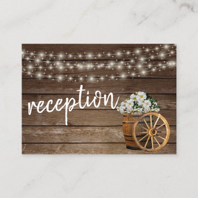 Rustic Wood Barrel and Country White Flowers  Enclosure Card (Front)
