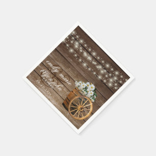 Rustic Wood Barrel and Country White Flowers Napkin