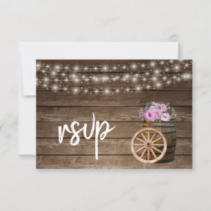 Rustic Wood Barrel and Pink Floral - RSVP Card