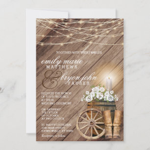 Rustic Wood Barrel and String Lights Invitation