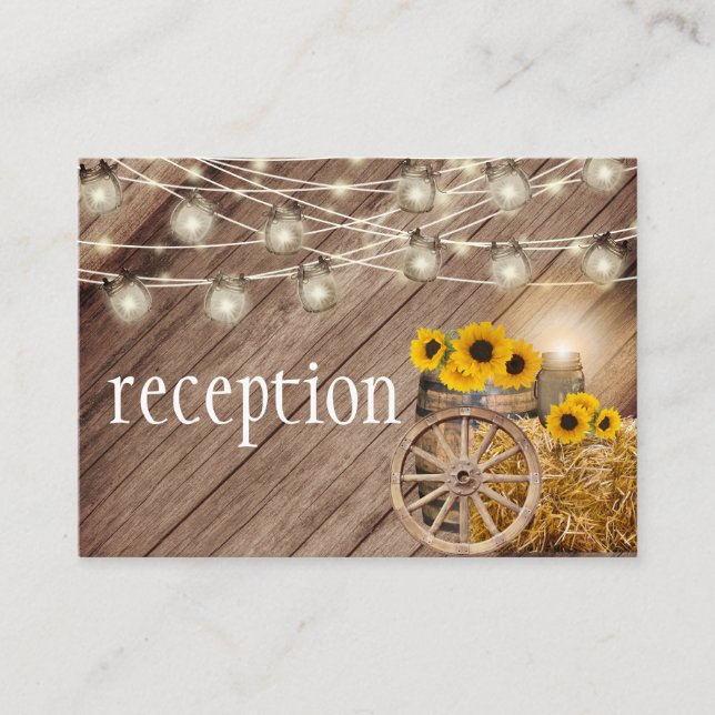 Rustic Wood Barrel and Sunflowers - Reception Enclosure Card (Front)