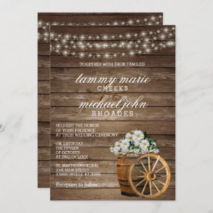 Rustic Wood Barrel and White Flower Invitation