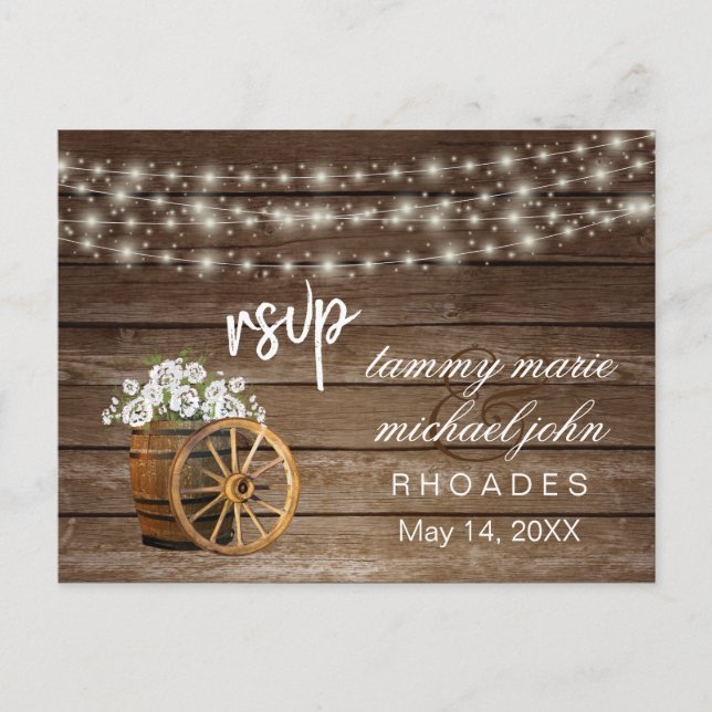 Rustic Wood Barrel and White Flower Postcard (Front)