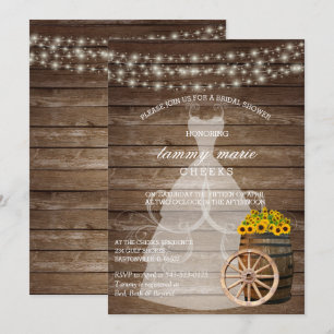 Rustic Wood Barrel Bridal Shower with Sunflowers Invitation
