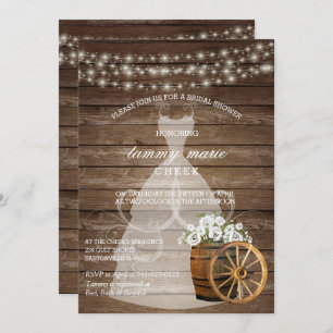 Rustic Wood Barrel Bridal Shower with White Floral Invitation